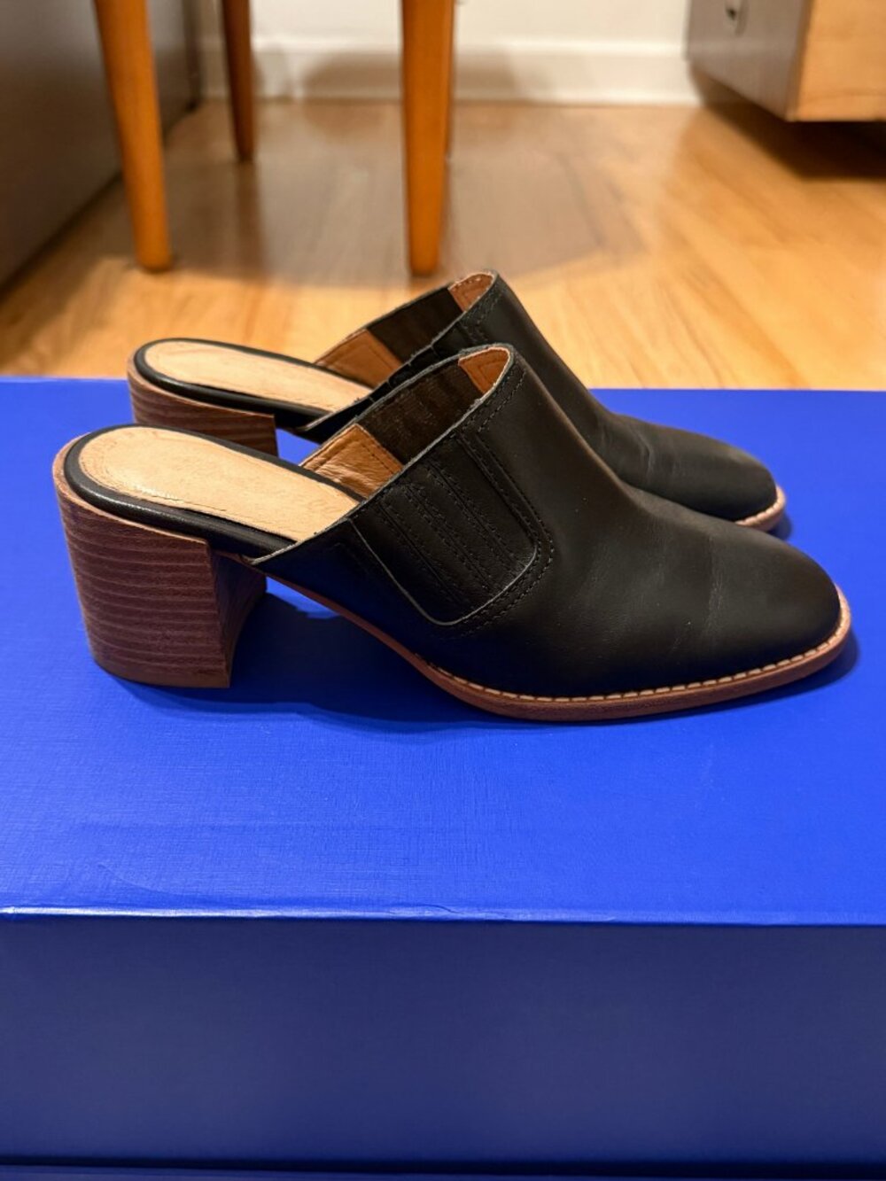 Madewell The Harper Mule Leather Stacked Heel Clog Shoes [Size 6.5] [Black]